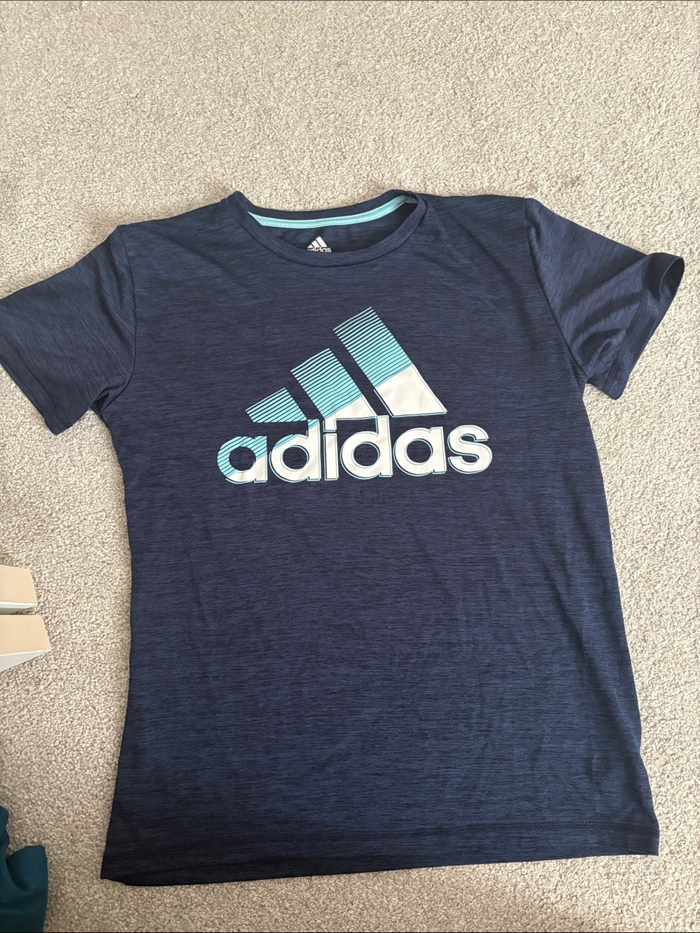 adidas Kids Navy Tee with Aqua and White Logo